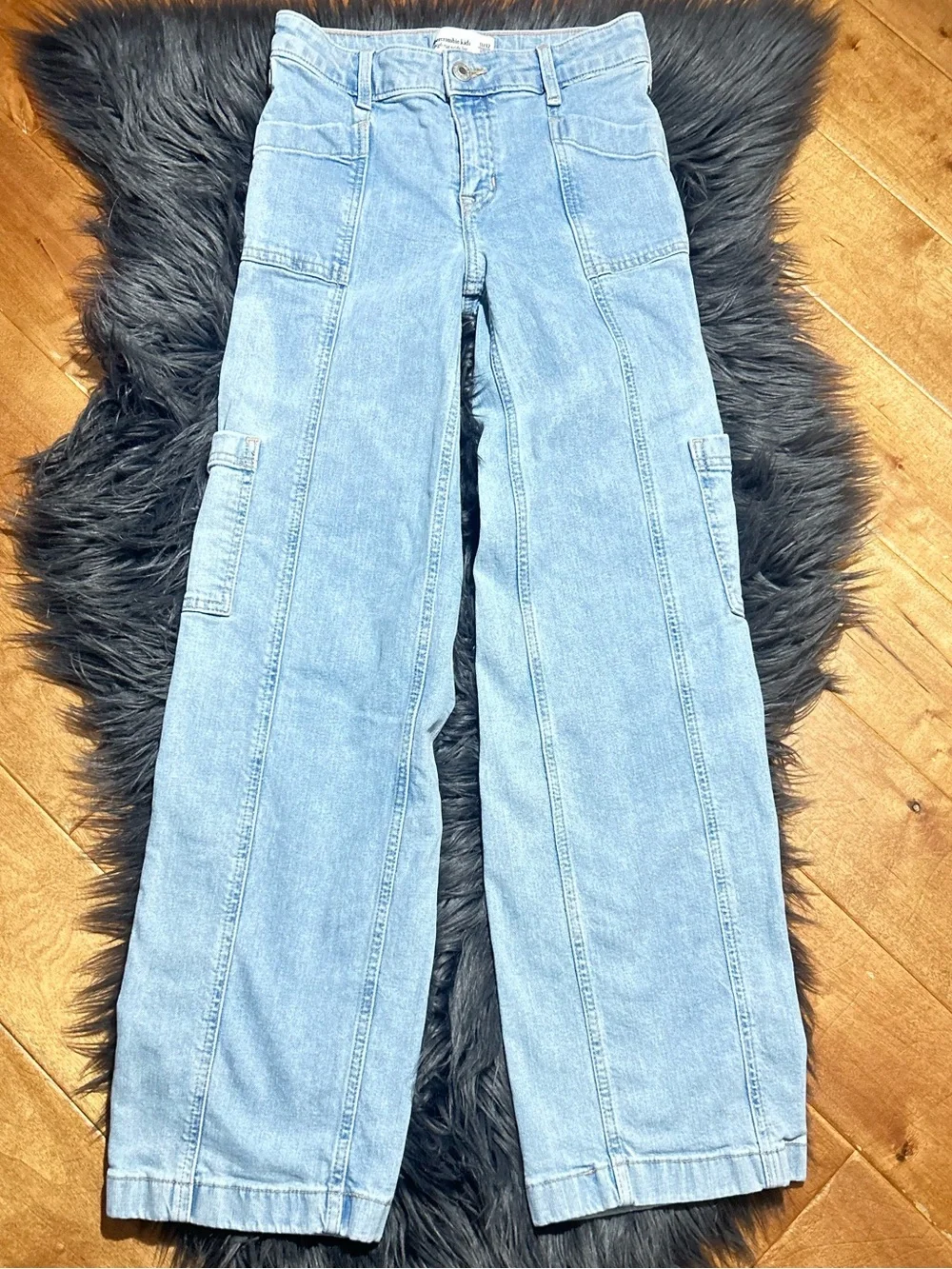 Abercrombie Kids Girls High Rise Wide Leg Utility Jeans Size 11/12 Long
